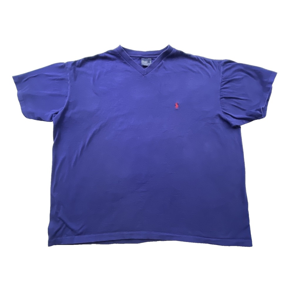 Polo Ralph Lauren‎ Shirt Mens LARGE Purple V-Neck RED Pony Logo T-Shirt Casual